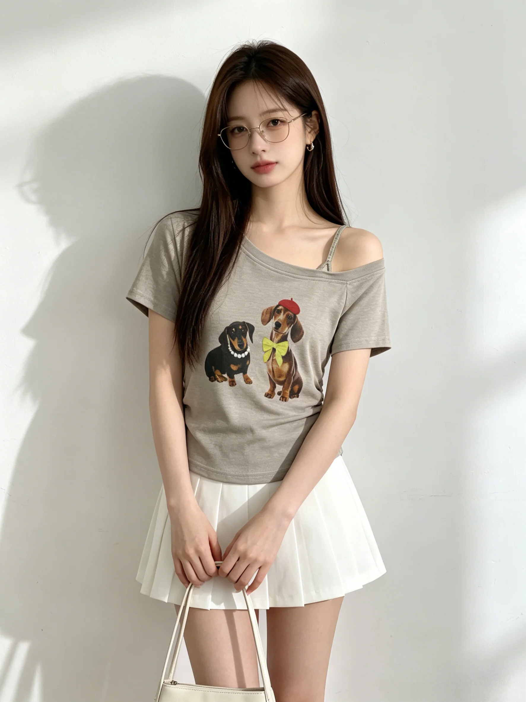 

Korean Style Short Sleeve T-Shirt Women's Summer Skin-friendly Slim Fit Printed Casual Top Design Sense Daily Wear
