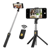 2 In 1 Wireless Phone Selfie Stick Foldable Mini Tripod Expandable Monopod with Bluetooth Remote Control for iPhone Mobile Phone