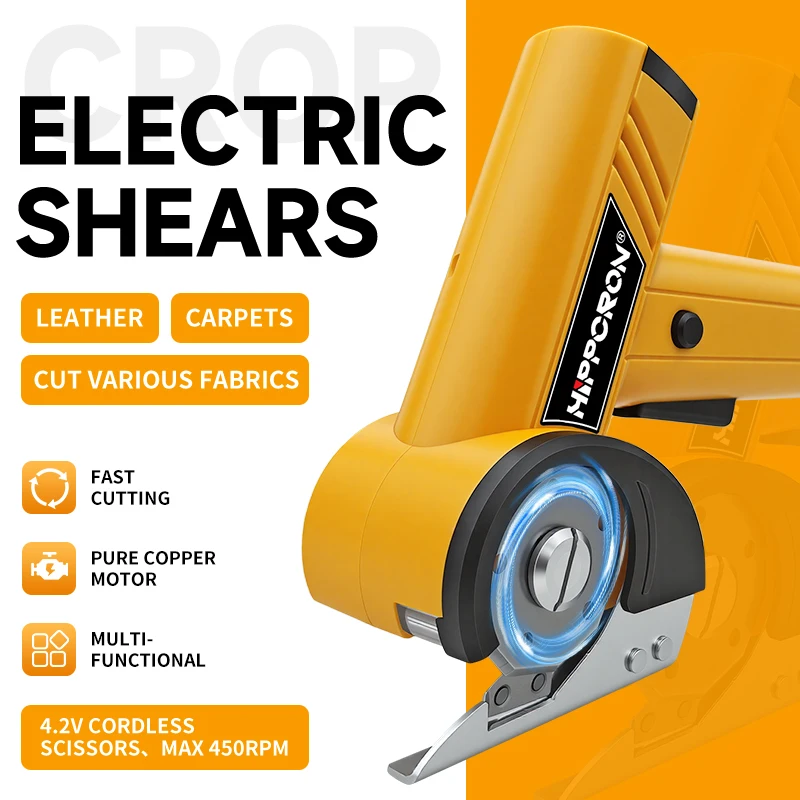 

Беспроводные электрические ножницы Hippcron 4.2В, 450 об/мин, с четырьмя регулируемыми скоростями, для резки ткани, кожи, ковров