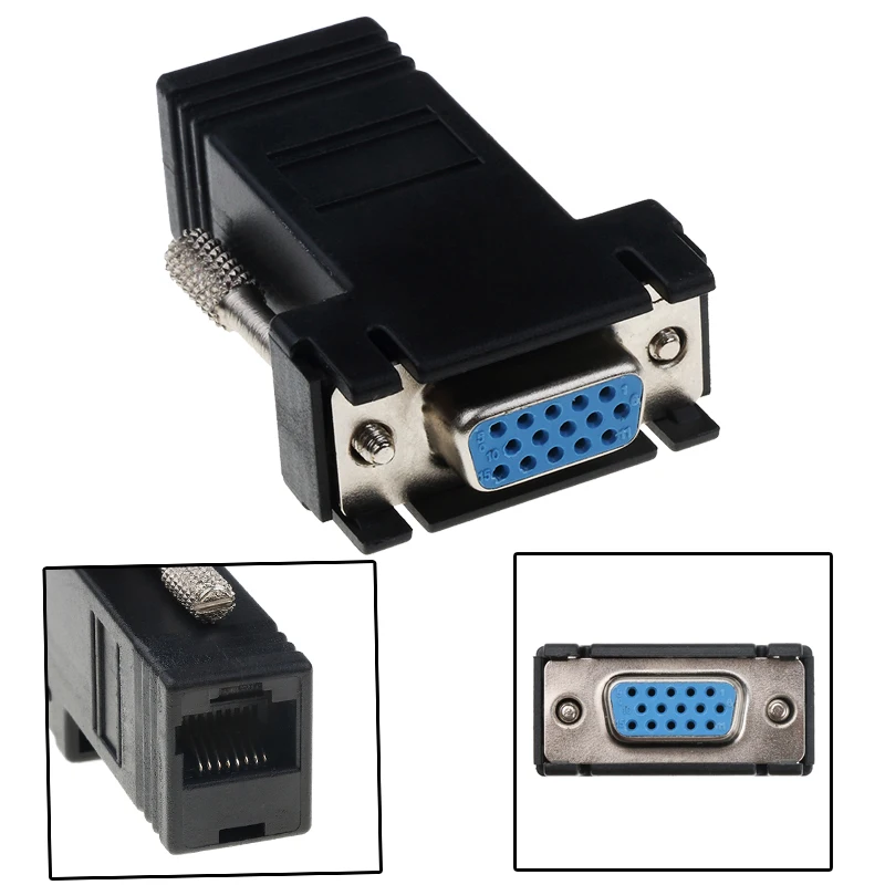 RJ45 to VGA Extender Female/Male to Lan Cat5 Cat5e/6 RJ45 Network Ethernet Cable Female Adapter PC Extra Switch Converter