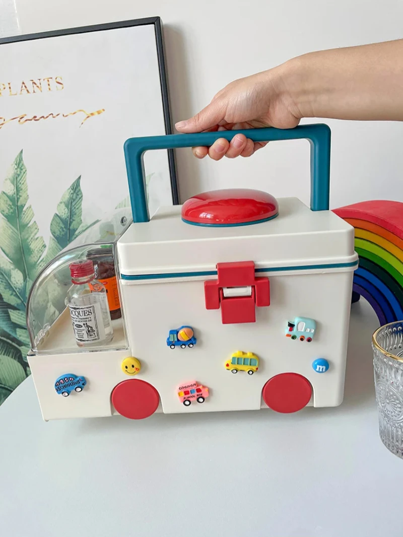 

Portable Large-capacity Medicine Box Children's Car Double-layered Compartment Medicine Box Home Family Drug Storage Box