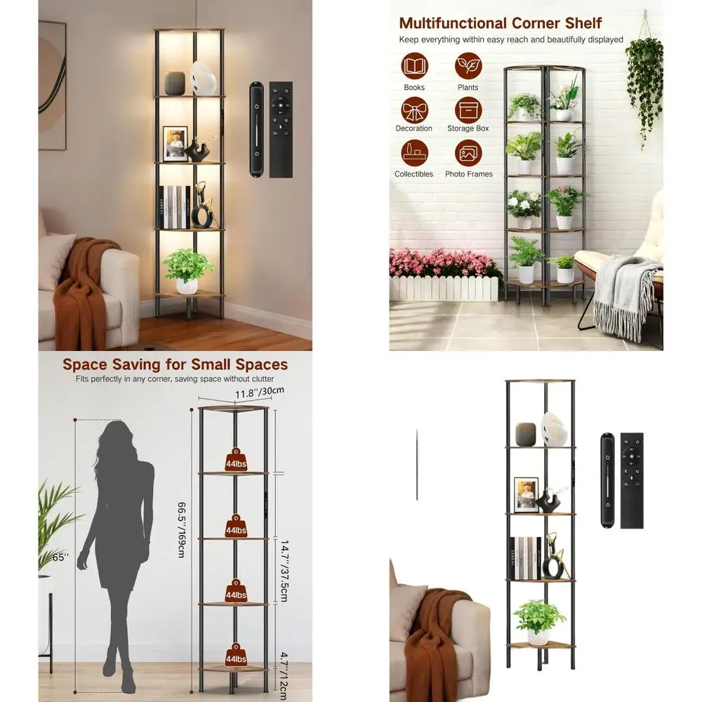 

Светодиодная 5-уровневая угловая полка с сенсорным и дистанционным управлением, регулировкой яркости и 3 вариантами цветовой температуры, таймером на 1 час, идеально подходит для