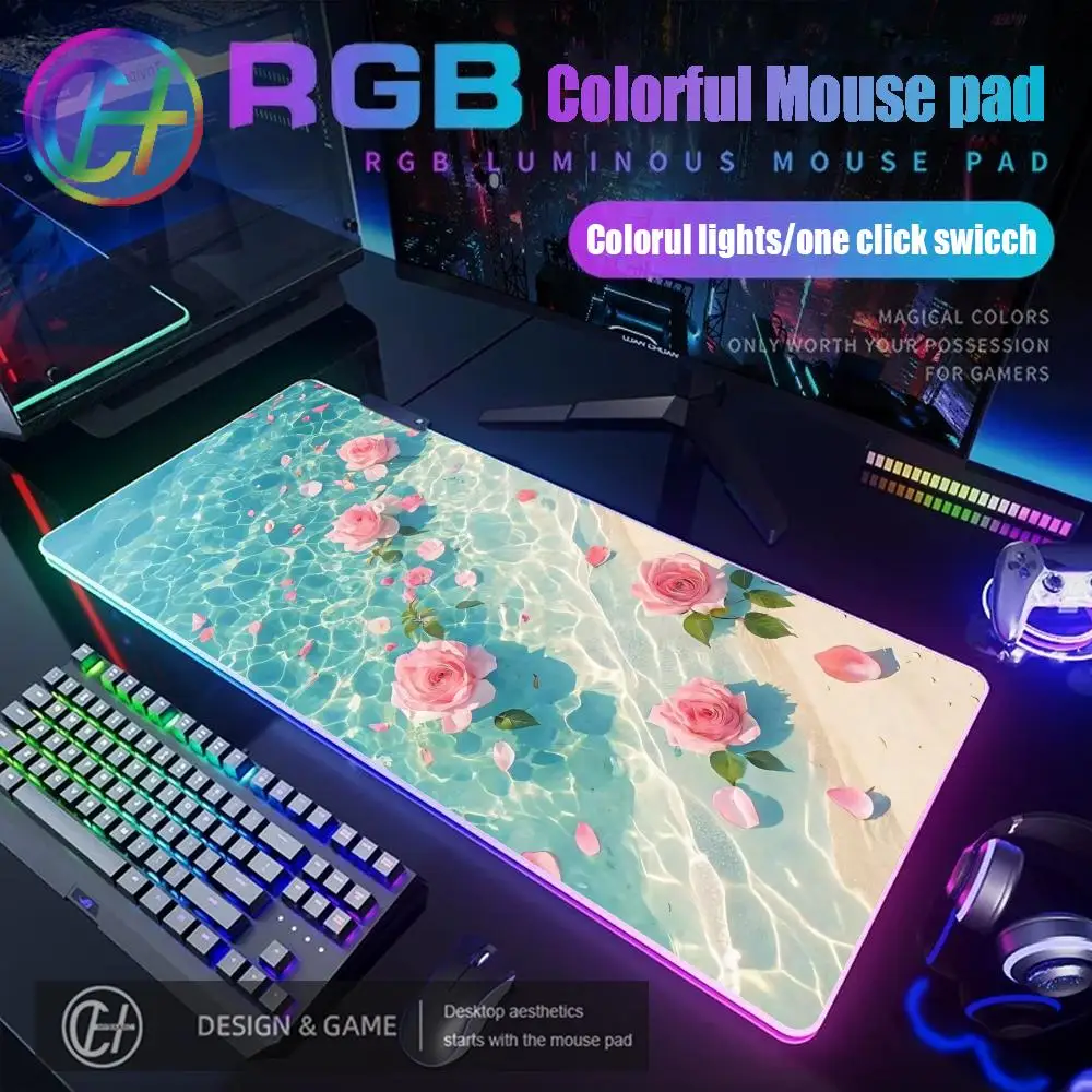 

HYBXAXC Flowers in Water Mouse Pad RGB Gaming Mouse Pad Desk Mat HD Gamer Large LED Light XXL 90X40 80X40 Mouse Pad