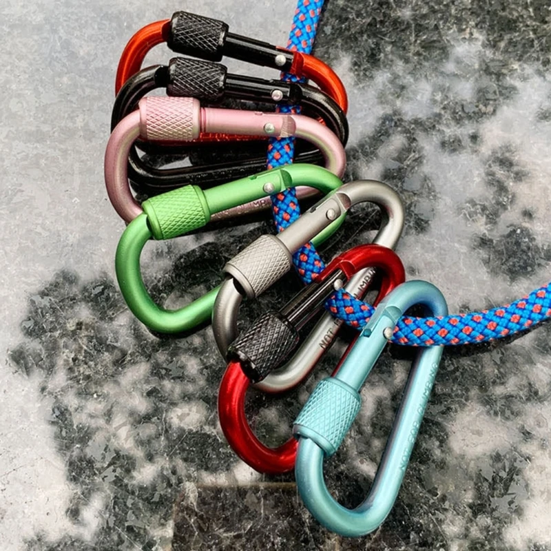 Locking Carabiner Aluminum Alloy Carabiner Safe Buckle Keychains Hook D-shaped Carabiner Hiking Clip With Screw Locking