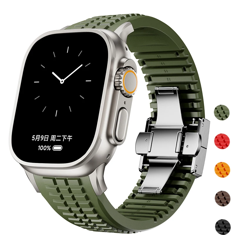 

Silicone Band for Apple Watch 46 45mm 44mm 42 Sports Strap for Iwatch Ultra3 49mm for Series 11 10 9 8 7 6 5 3Se Luxury Bracelet