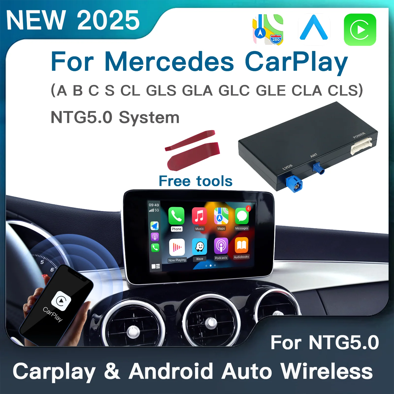 Wireless CarPlay Android Auto per Mercedes ABC CL S CLA CLS CLASS GLA GLS GLC GLE V250 V260 Sprinter NTG5.0 Schermo