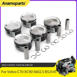 5x Engine Pistons With Rings Set Fit 2.5 L T B5254T L5 Gas For Volvo S40 S60 S80 C30 C70 XC90 2.5T T5 30731508 STD Oversize 0.5