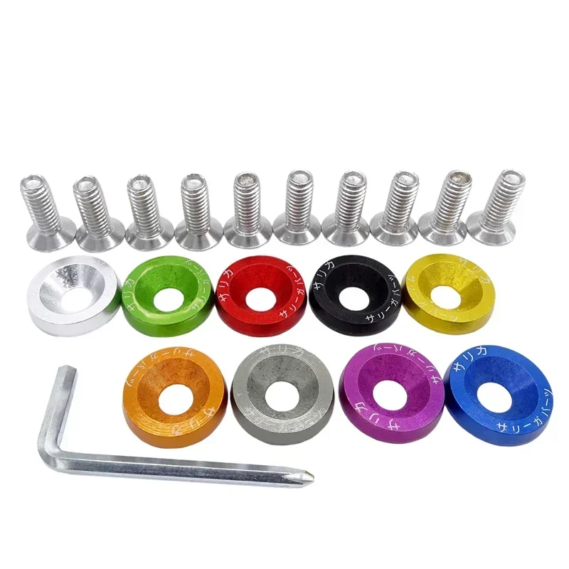 

M6 Fender Washers and Bolt License Plate Frame Washer Bolts Engine Concave Screws Car-styling Aluminum