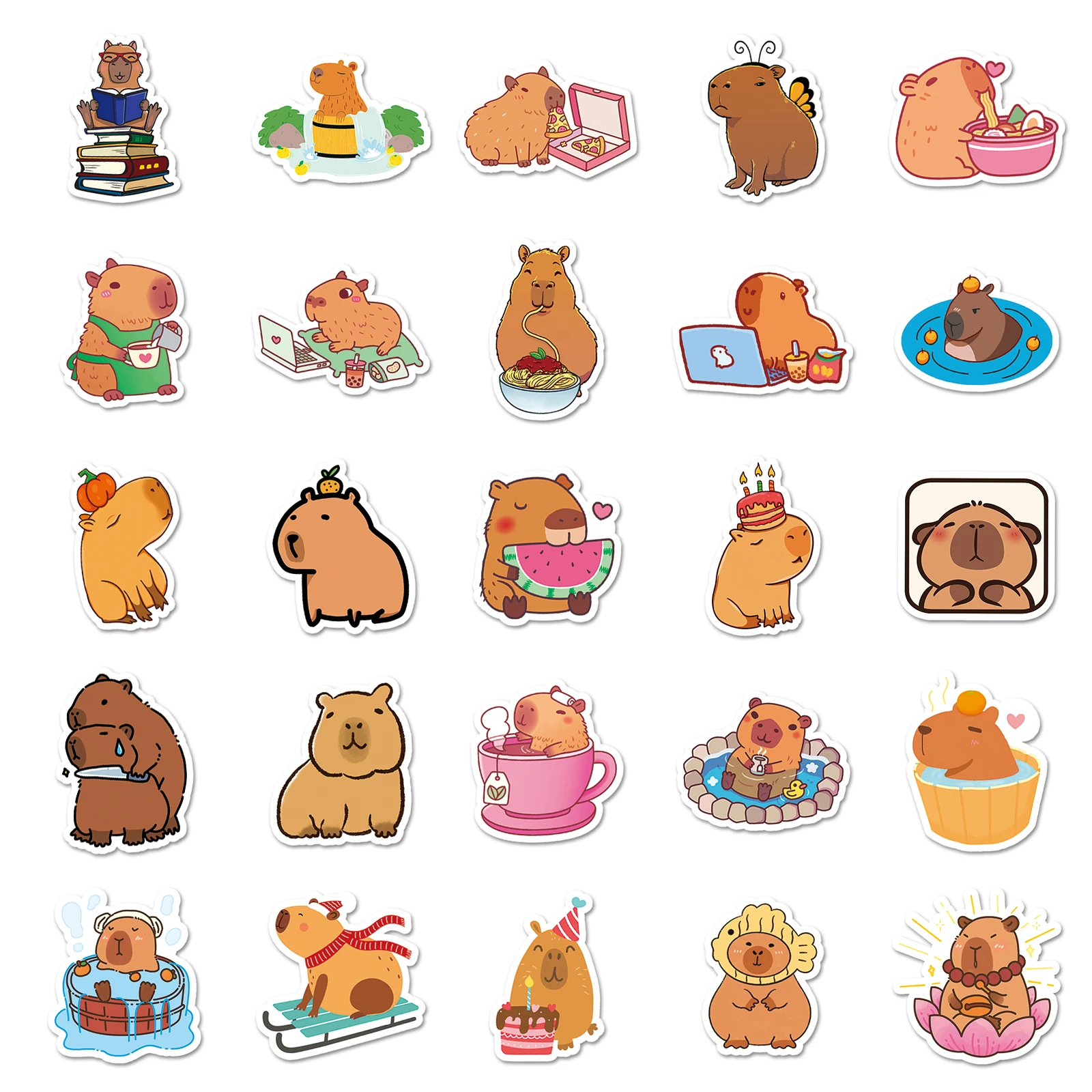 50 buah stiker mainan lucu coklat Capybara Skateboard gitar koper Freezer motor grafiti stiker perhiasan tahan air