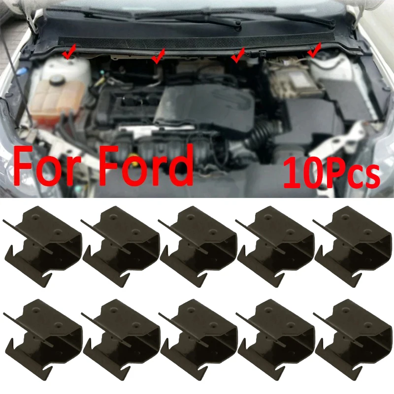 Clips embellecedores de Panel Scuttle, abrazadera de Metal delantera debajo del parabrisas para Ford Focus 1998-2023, 10 Uds.