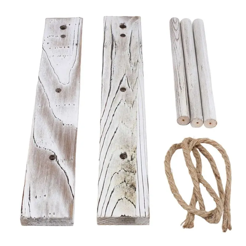 

AEE8-3-Tier Mini Whitewashed Wood Wall-Hanging Hand Towel Storage Ladder With Rope