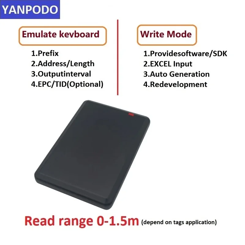 Imagem -02 - Yanpodo Uhf Leitor Escritor Rfid Faixa de Leitura Iso180006b Protocolo 6c Fornecer Sdk Desktop Copiadora Comunicador para Registros Marcas 01.5m