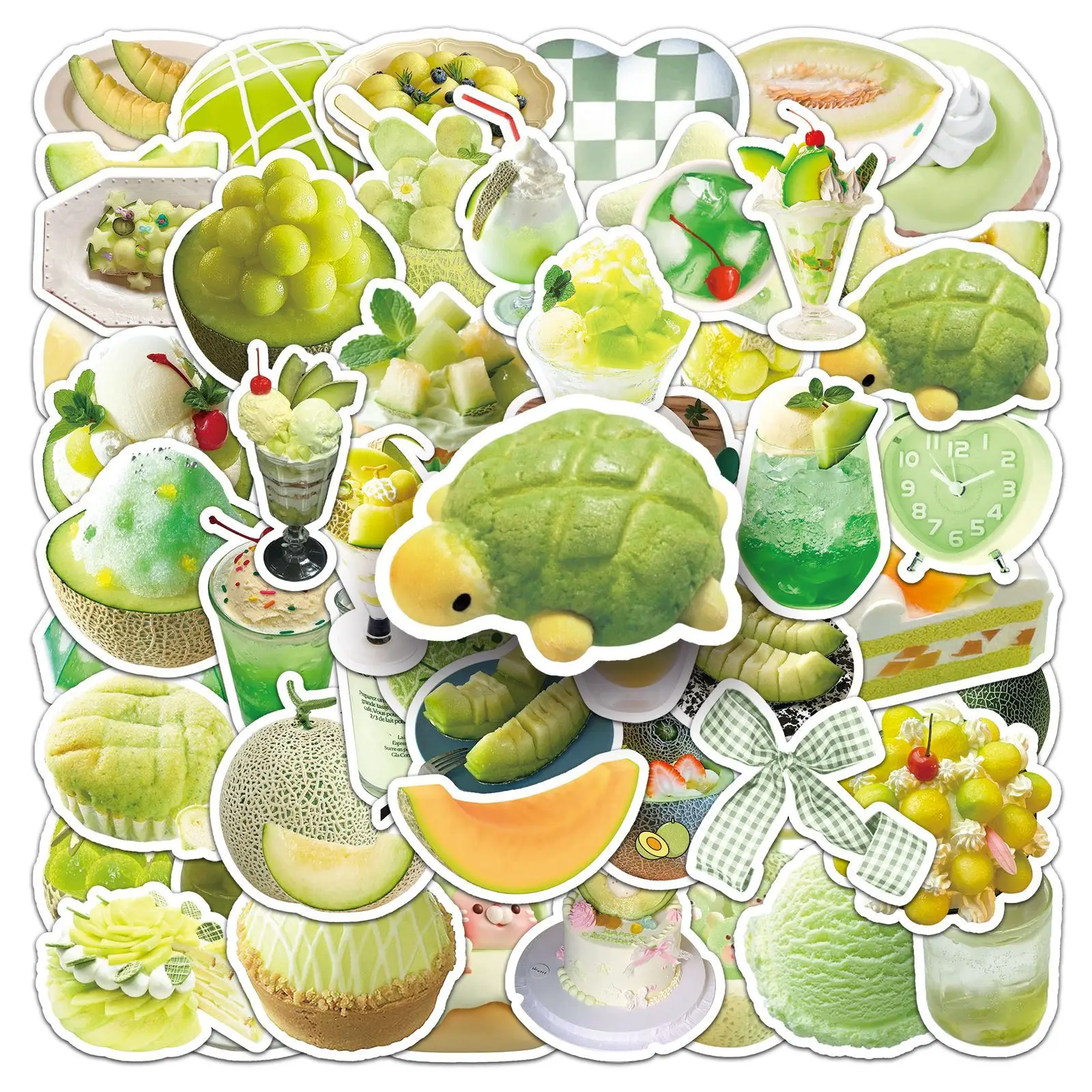 50 PCS Ins Style Green Fresh Fruit Melon Fun Stickers Pack Decorate Fridge Helmet Lunch Box Vinyl Waterproof Decals