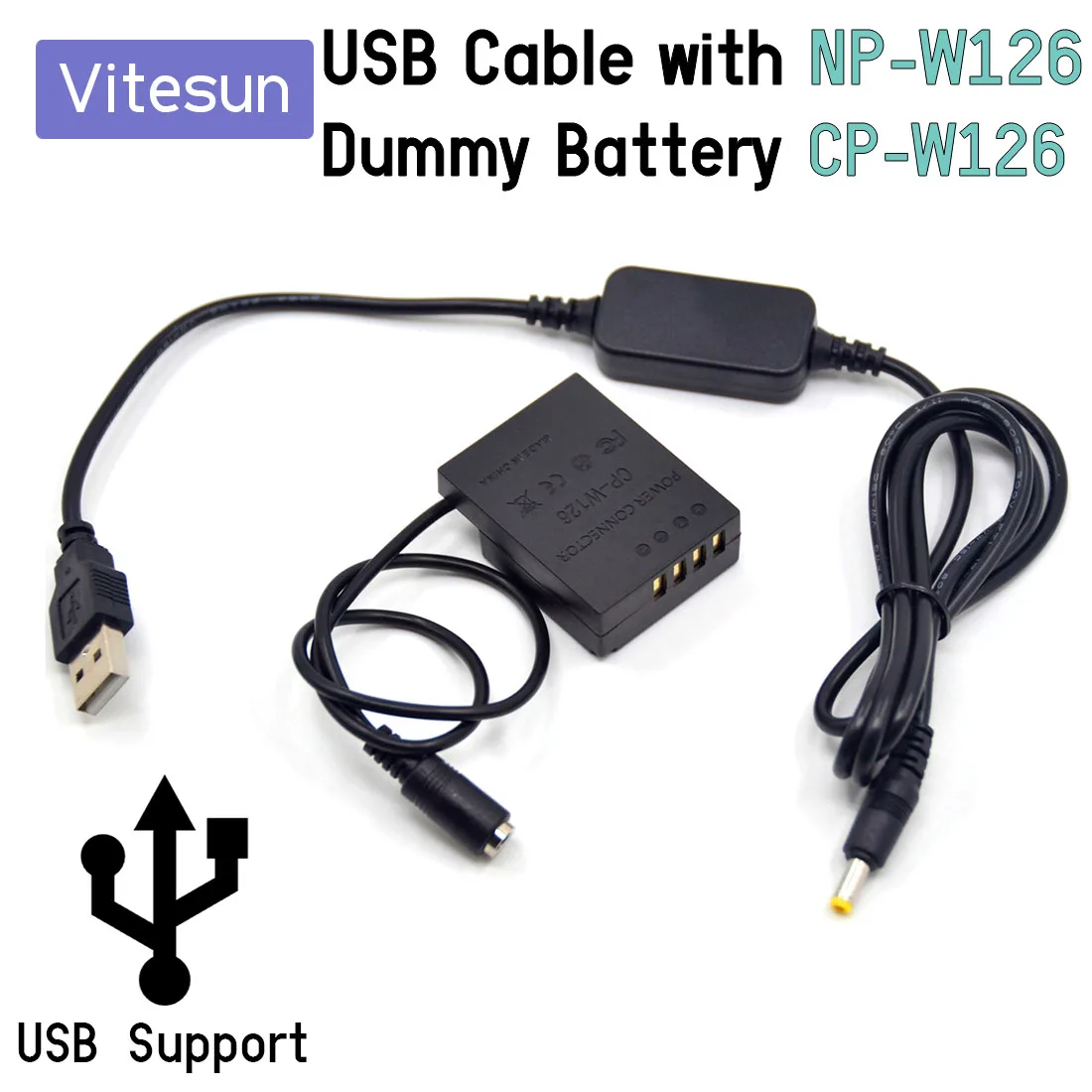 Vitesun Power Bank 5V USB Cable Adapter + NP-W126 Dummy Battery CP-W126  for Fujifilm X-A2 X-T10 X-E2S X-Pro2 X-T20 XT1 X-A3