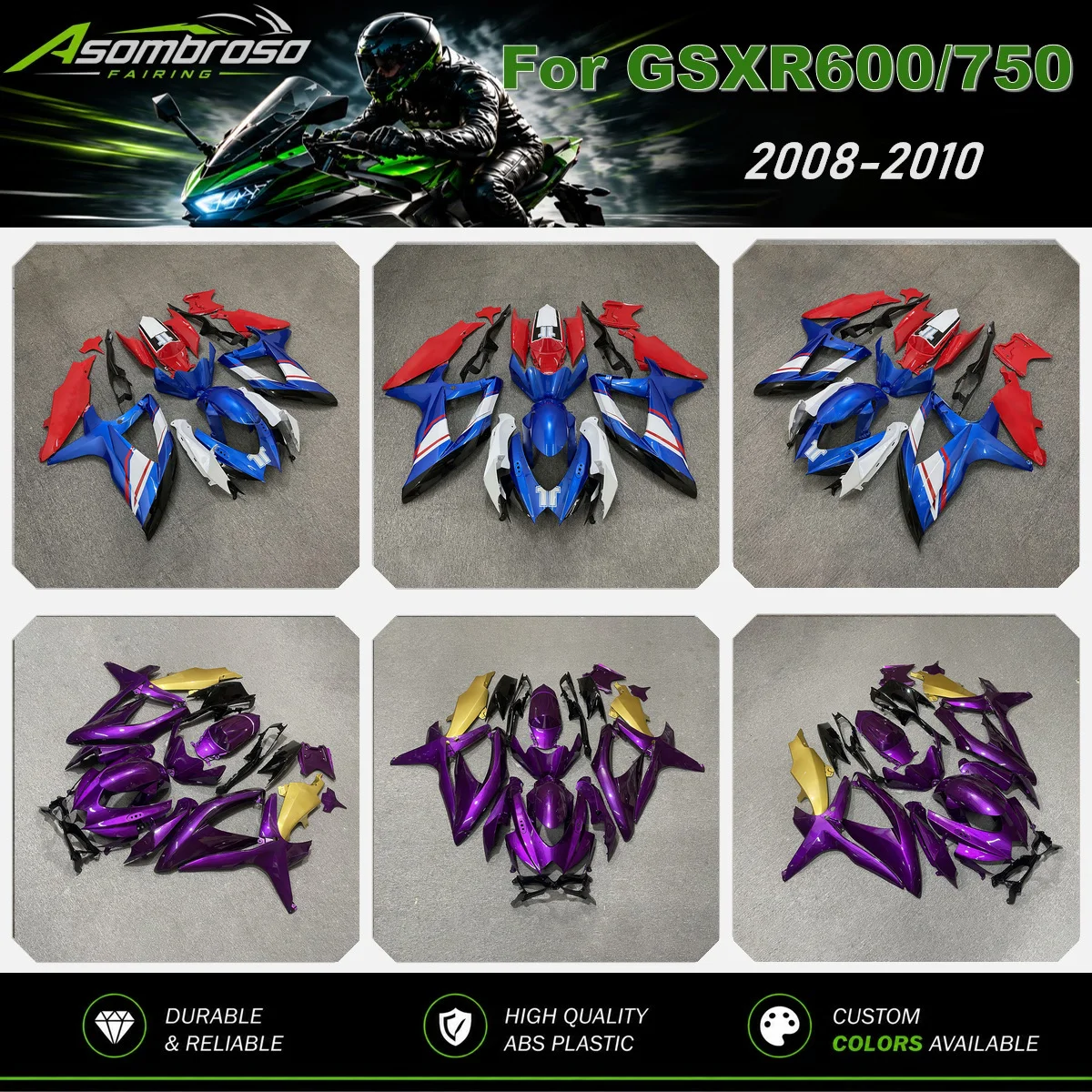 Purple Fairing Kit For Suzuki GSXR 600 2008-2010 GSXR 750 Motorcycle Accessories Injection Body Kit