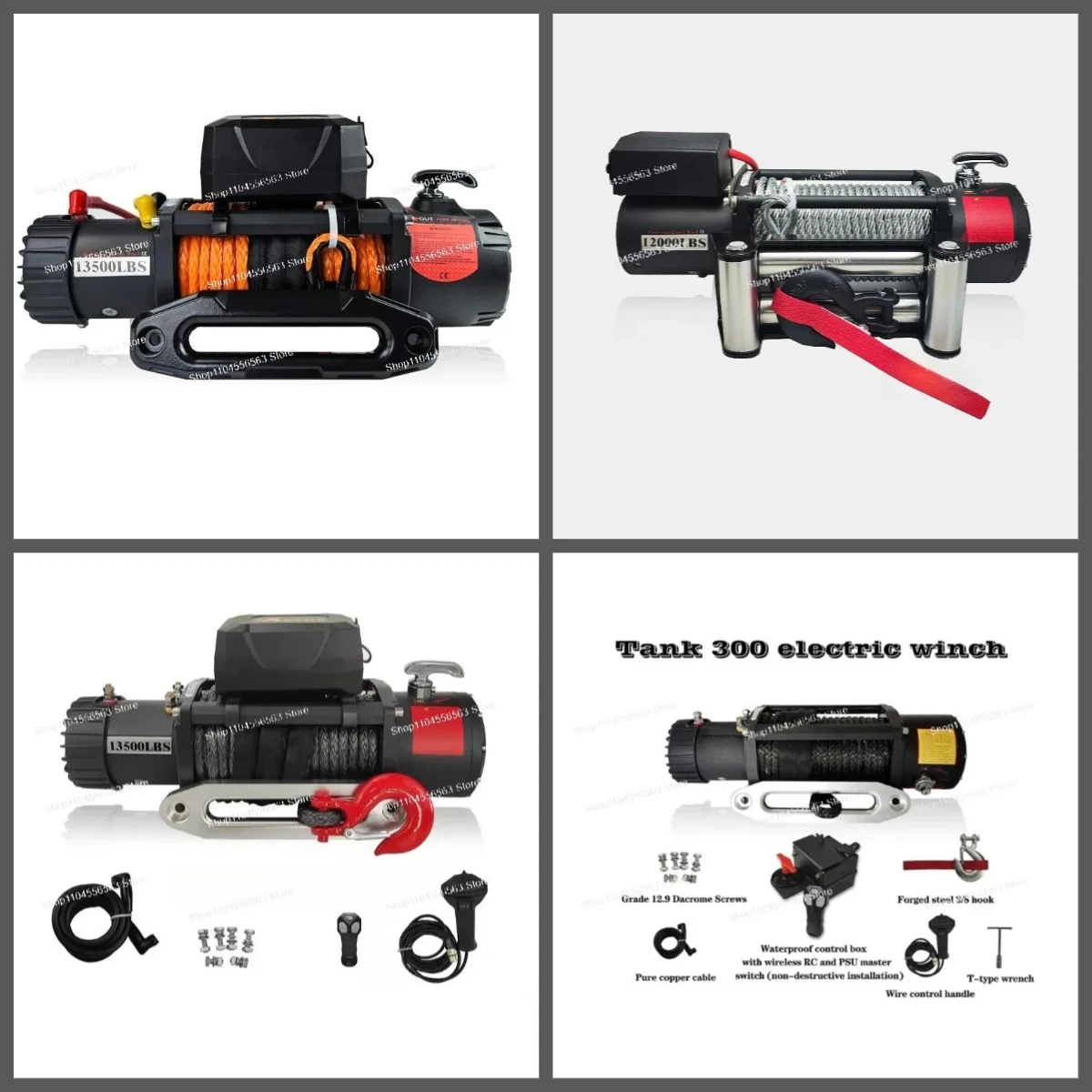 12-Volt 13,500-pound IP67 Waterproof Electric Winch - Supports Wired and Wireless Control for 4WD SUV Rescue