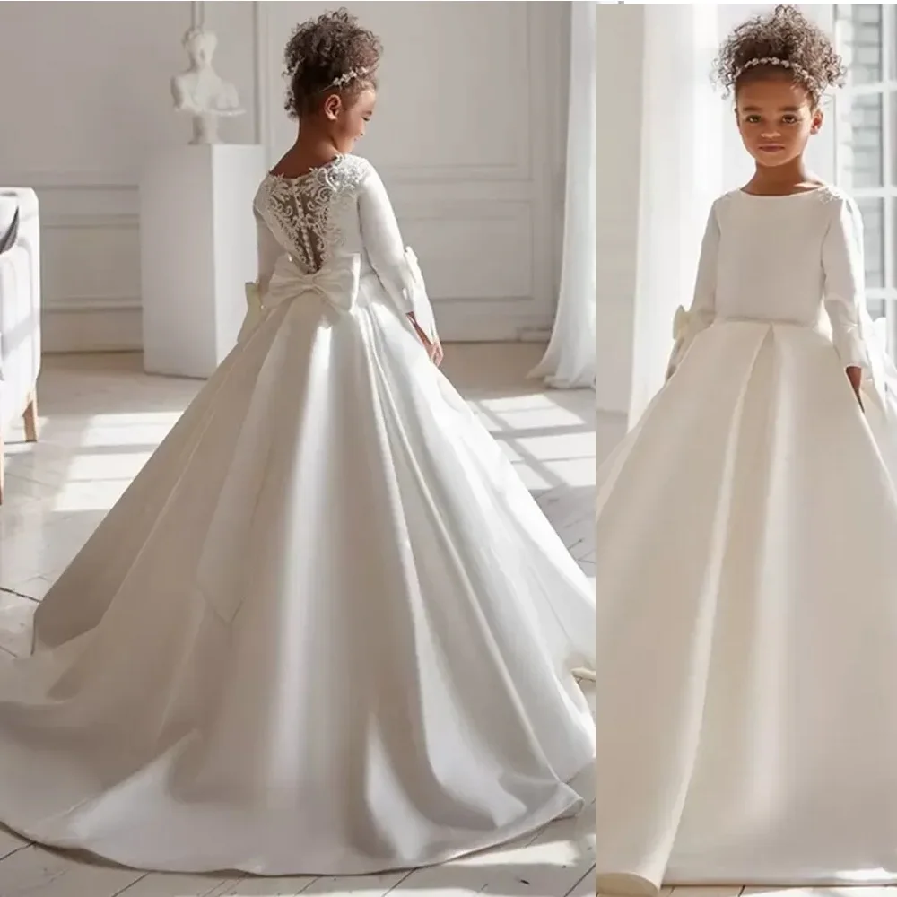 

Stain Princess Ball Gowns Lace Appliques Flower Girl Dress Pageant Gowns For Weddings First Communion Dresses For Girls