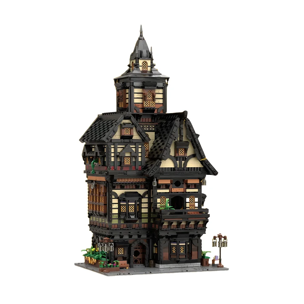 MOC The Sage's Towerhouse Building Blocks Kit Medieval Library Architecture Home Decor Bricks Toys Adult Gift