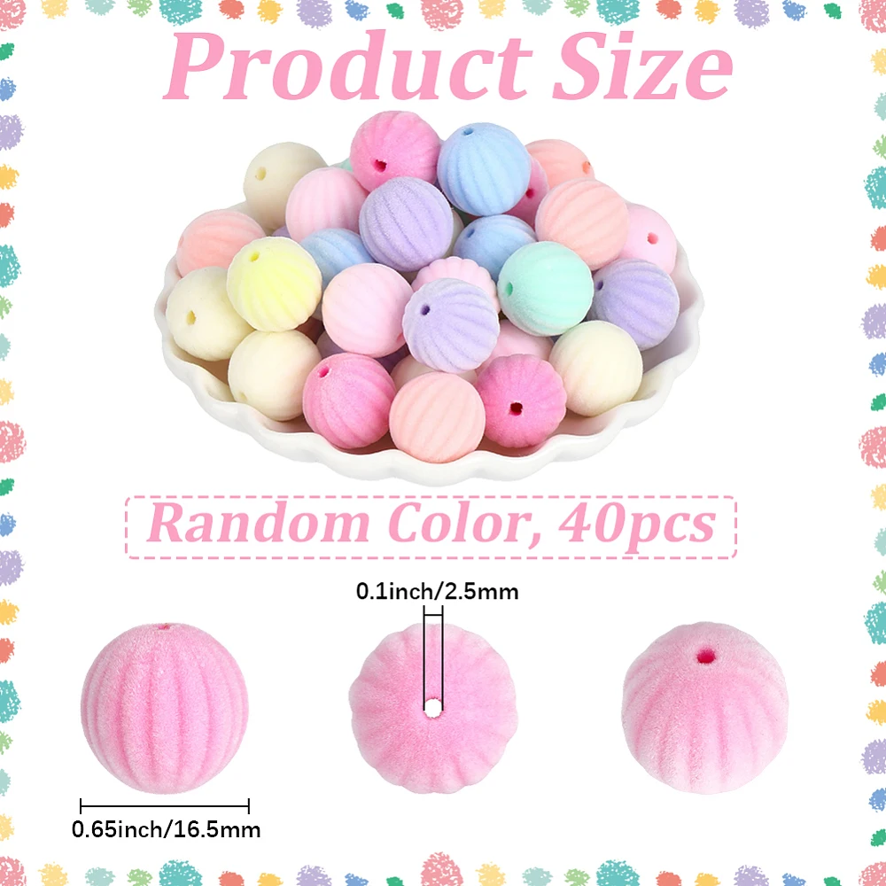40PCS Acrylic Round Pastel Beads with Hole Macaroon Flocking Pumpkin Color Cute Opaque Loose Spacer Ball Bead Bulk