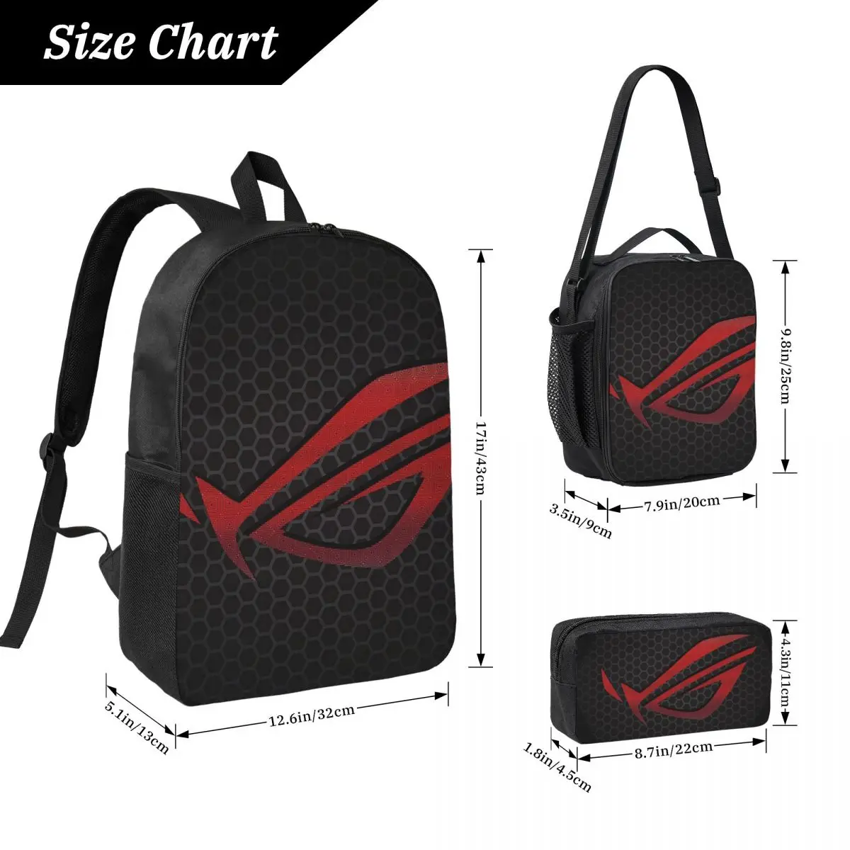 Asus Rog Future Hexagon Backpack Boys Girls BookBag School Bag Computer Shoulder Bags 3ps Insulated Lunch Bag Pencil Case