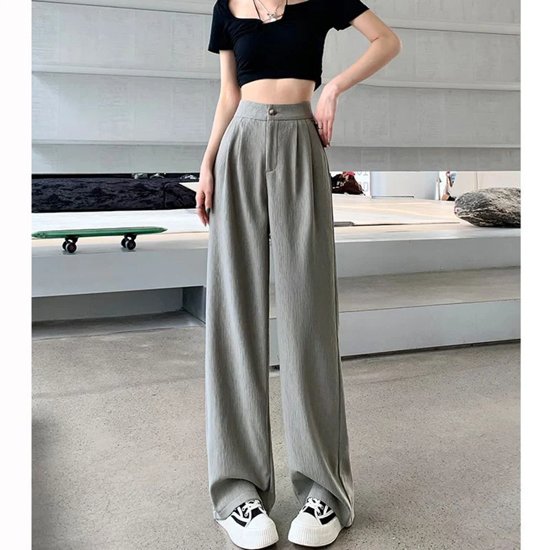 Pantaloni quotidiani comodi per il tempo libero femminile Vendita calda Pantaloni solidi a vita alta da donna Pantaloni a gamba dritta alla moda coreana