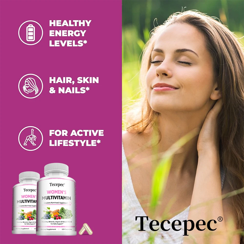 

Мультивитаминные и мультиминеральные капсулы и жевательные конфеты для женщин — для кожи, волос, ногтей и поддержки иммунитета, естественный прилив энергии, 120 штук