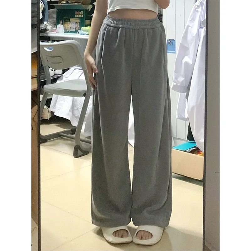 American sle fce forrado calças femininas inverno novo casual solto em linha reta ey calças esportivas tamanho pequeno calças de perna larga