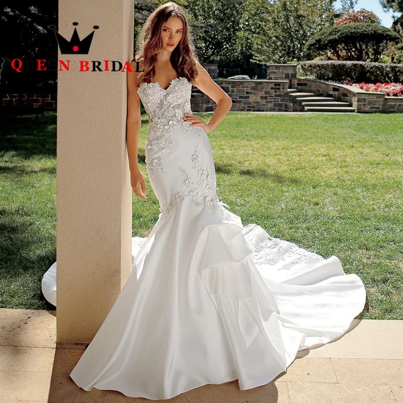 Vestidos De Novia sexis sin mangas De sirena 2024 apliques De encaje con lentejuelas Vestidos De Novia con forma De corazón Vestidos De Novia personalizados Z49M