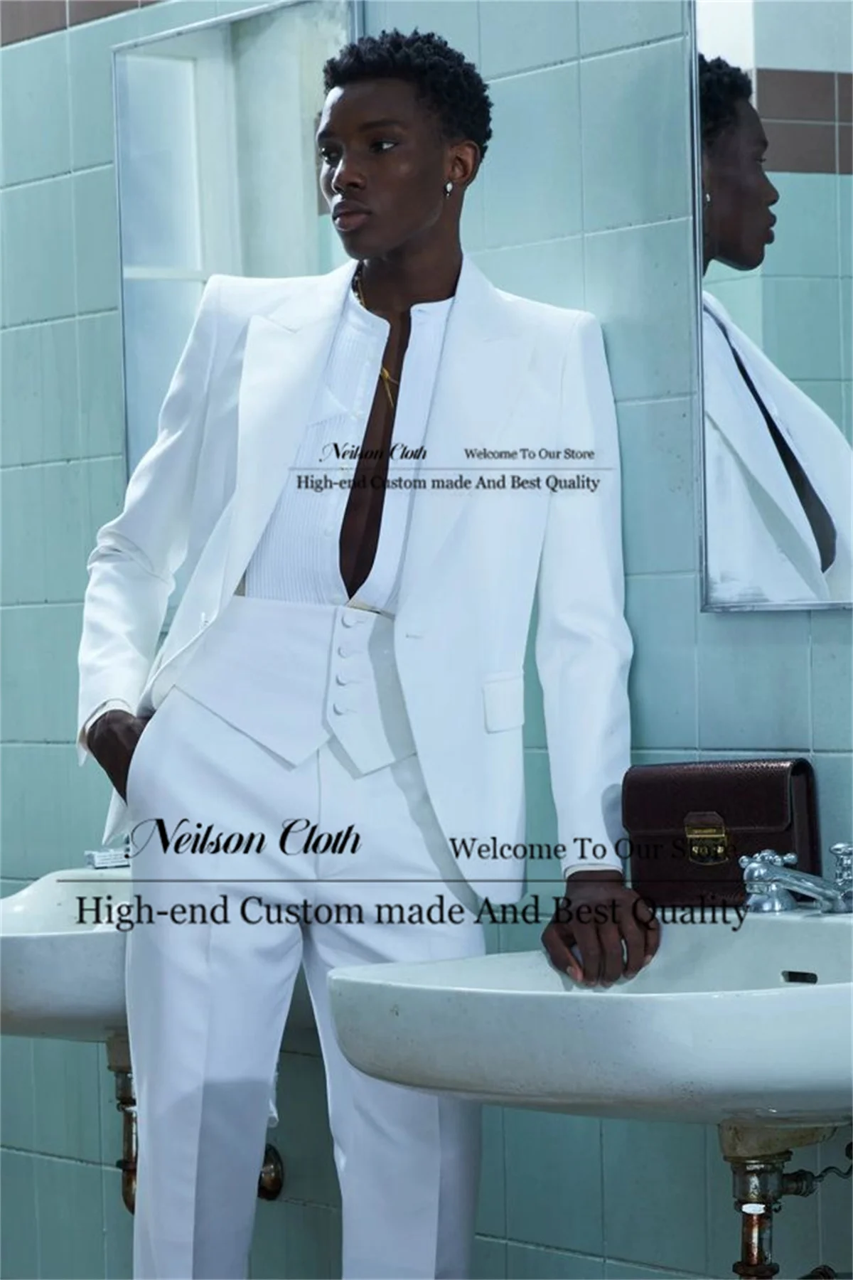 

Fashion Single Breasted Male Prom Blazers 3 Pieces Sets White Groom Wedding Tuxedos Customized Peaked Lapel Terno Masculino