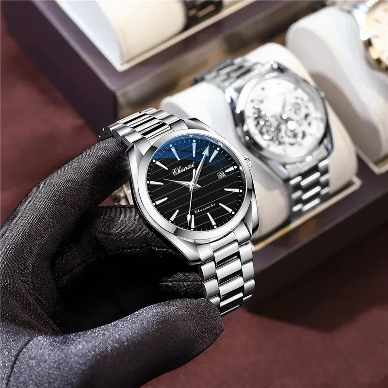 CHENXI 0006 Fashion Men\'s Watches Silver Stainless Steel Casual Business Watches Men Luxury Quartz Wristwatch for Male Quartz