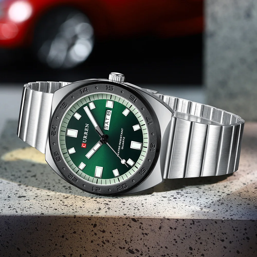 

CURREN Деловые мужские часы | Ремешок из нержавеющей стали с циферблатом диаметром 41 мм. | Дата-День | Повседневные элегантные кварцевые наручные часы со светящимися стрелками