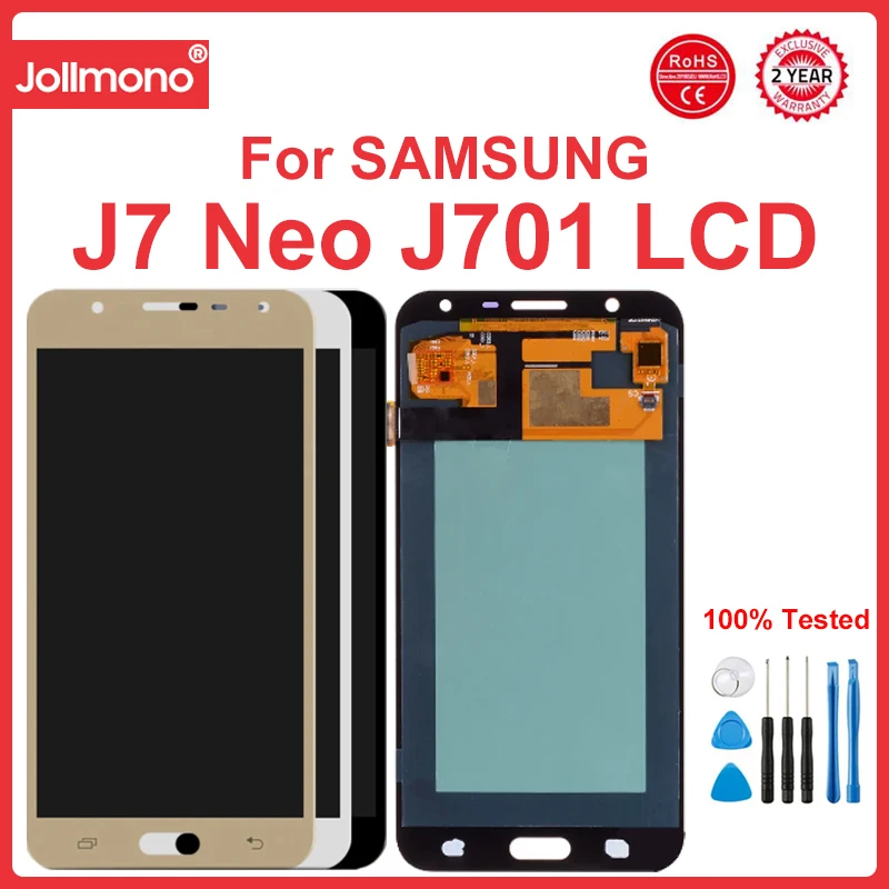 

Экран Super AMOLED J701, для Samsung Galaxy J7 neo J701 J701F J701M J701MT, ЖК-дисплей, сенсорный экран в сборе, замена