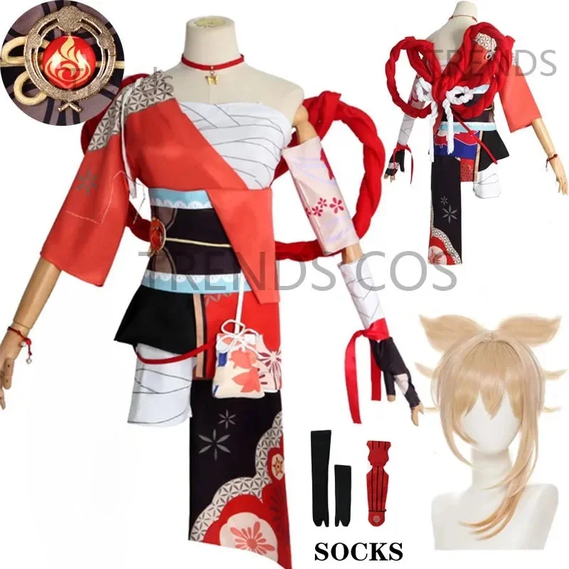 

Naganohara Yoimiya Cosplay Costume Yoimiya Outfit Include Dress for Anime Cosplay Yoimiya Outfits with Wig