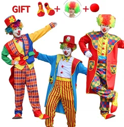 Adult Men Funny Circus Clown Costume With Wig Shoes Nose Joker Fancy Cosplay Christmas Party Dress No Mask