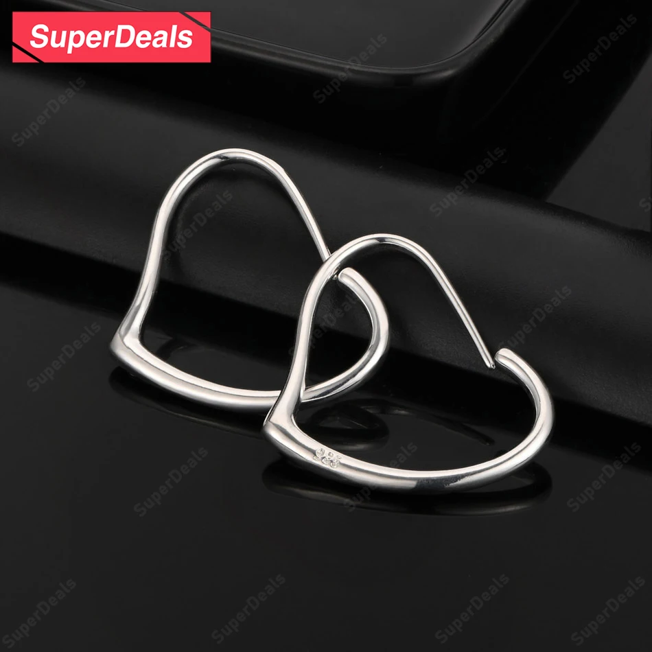 

SuperDeals 925 Sterling Silver Smooth Heart Hoop Earrings Women Fashion Fine Earrings Charm Jewelry Valentine's Day Gift Party