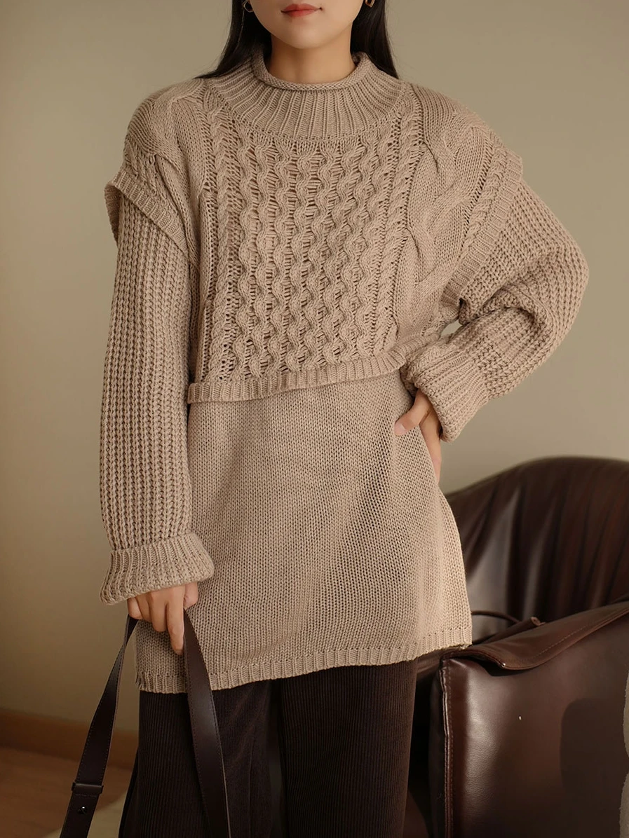 Maglione lavorato a maglia allentato a collo alto da donna Design twist Autunno Inverno Abbigliamento interno Traspirante Umidità ng Pendolarismo Sle