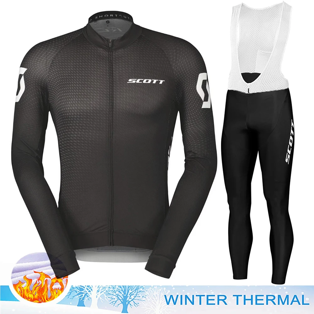 SCOTT Cycling Suit Men\'s Pants Gel For Bicycle Winter Jersey Thermal Clothing Man Mens Clothes Bike Fleece 2024 Set Mtb Outfit