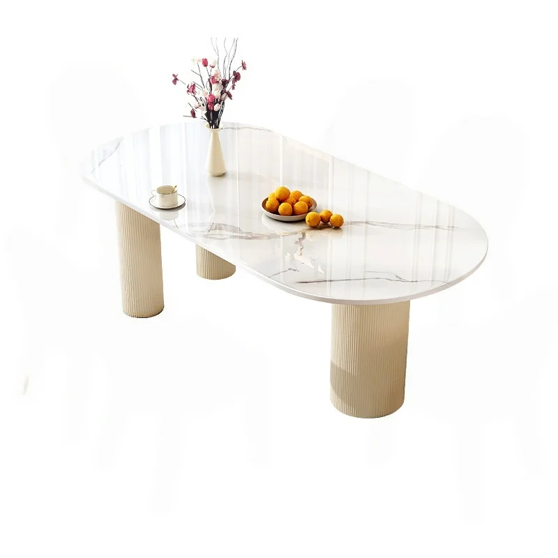 Cream‑style sintered stone dining table rectangular light‑luxury post‑modern minimalist high‑end sintered stone dining table