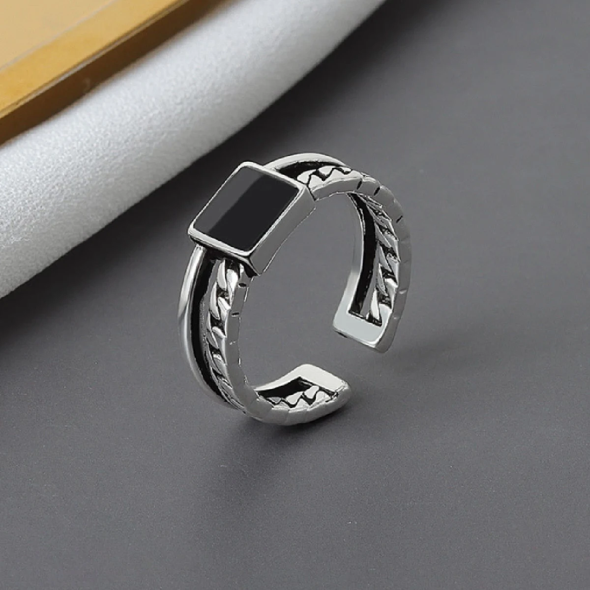 1pcs geometric design double-layer chain oil dripping box opening adjustable ring