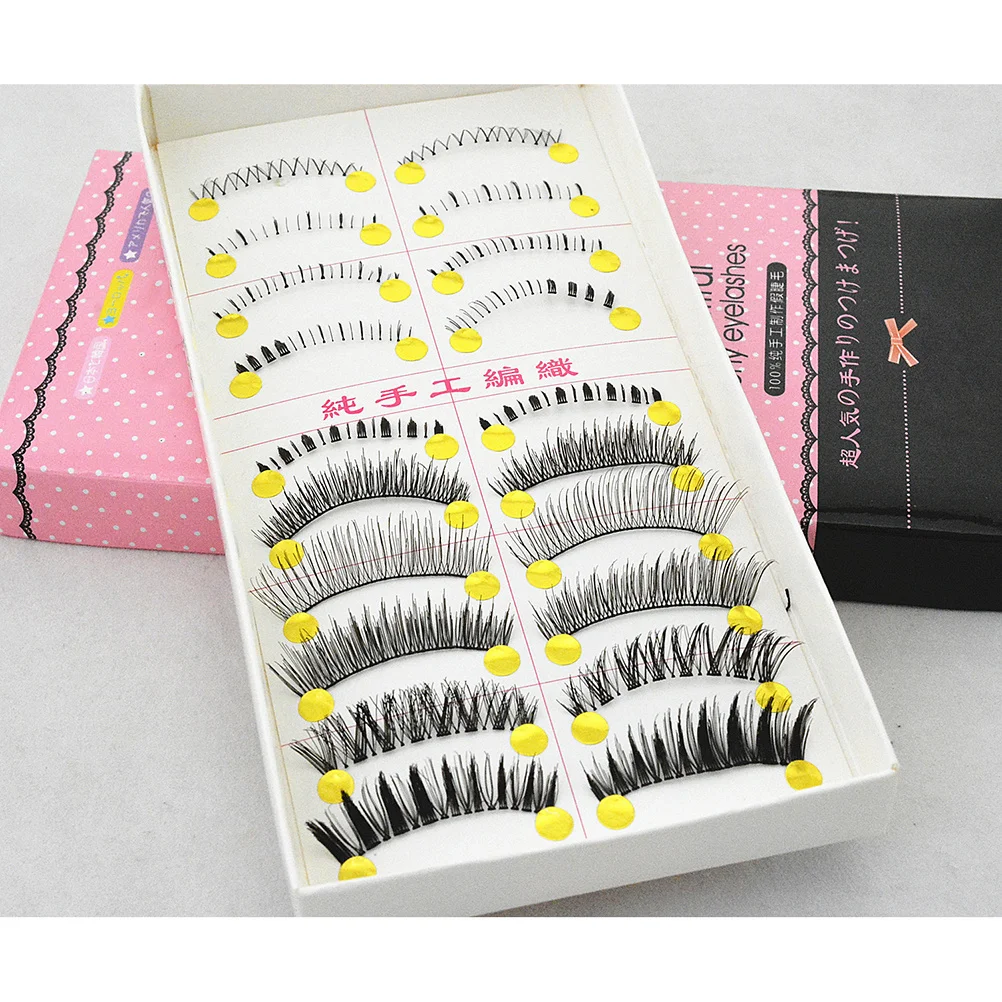 10Pairs Eyelash Mix Set Handmade Band Thick Long Natural Curly Japanese Style Fake Eyelash Upper Lower Cross