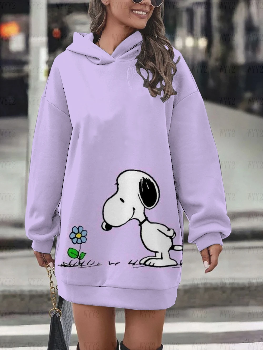 Christmas Casual Long Sleeve Dress Autumn Winter Women\'s Snoopy Print Disney Simple Comfortable Hooded Sweatshirt