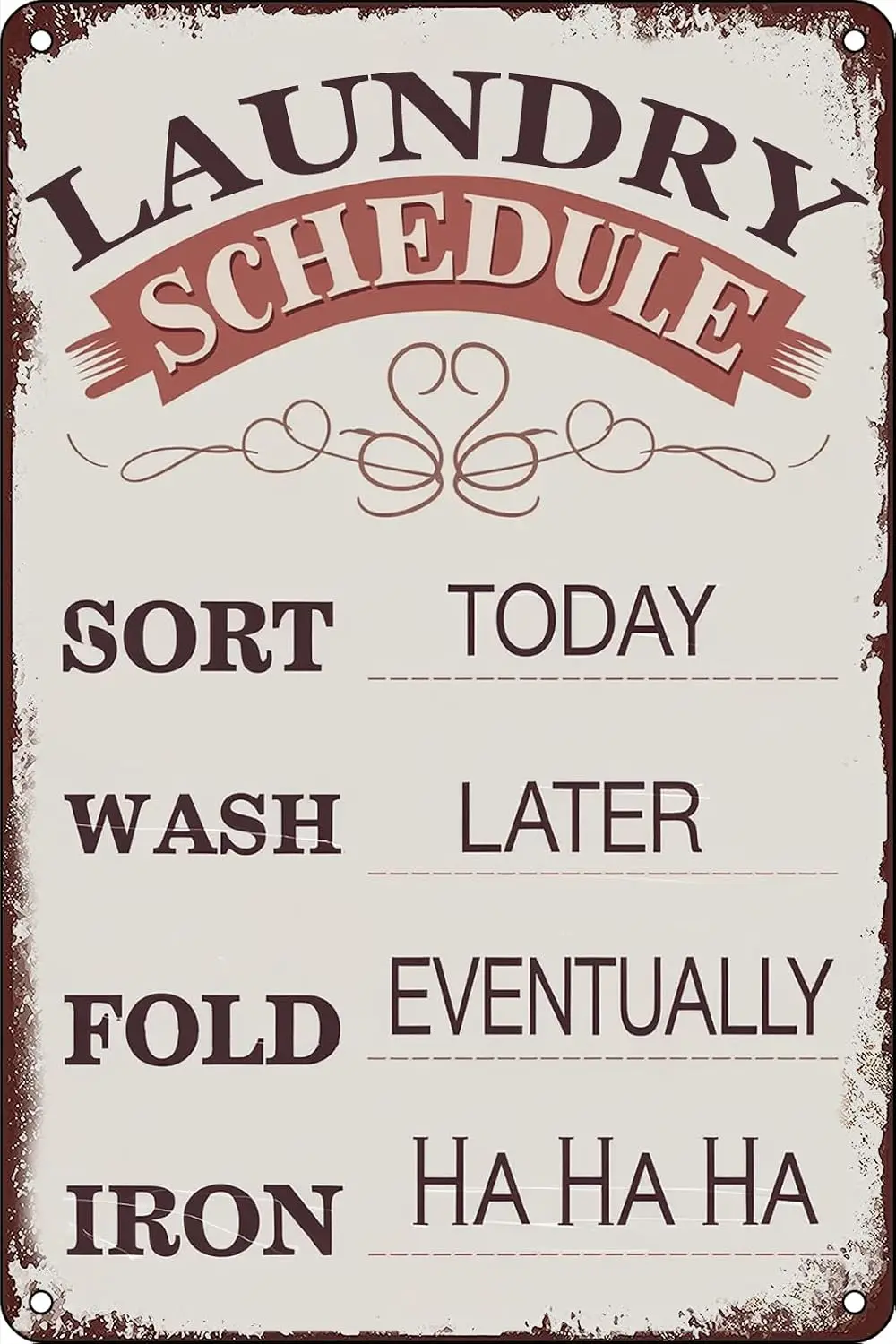 Laundry Schedule Vintage Metal Tin Sign Wall Decor for Home Laundry Room Bathroom Shop Hotel 8x12 inches sign