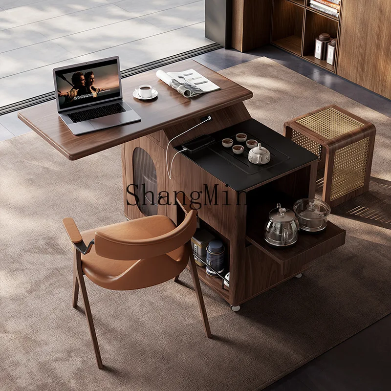

CL light luxury small apartment movable coffee table household walnut solid wood rotatable tea table mobile balcony tea table