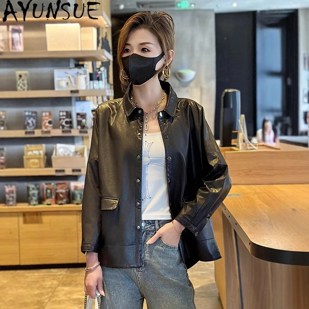 

AYUNSUE Real Leather Jacket Woman Autumn Clothes Top Layer Cowhide Short Coat Women Fashion Loose Fit New in Coats Jaqueta Couro