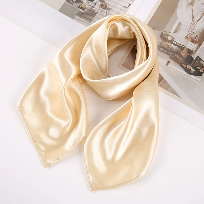 New Lightweight Solid-color Square Scarf single-color Imitation Silk Small Square Plain Glossy Satin Tween Performance 8SJ19