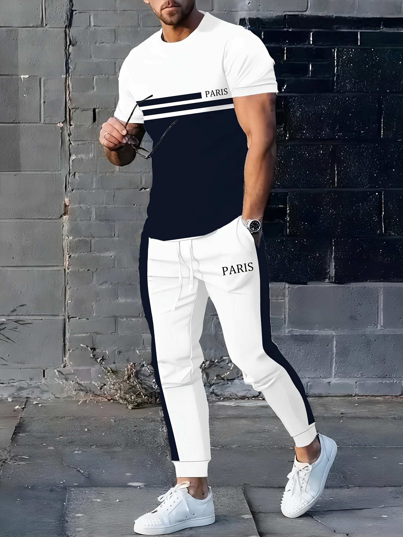 

Summer men's casual sports short sleeved pants 2-piece set with letter print soft and comfortable outdoor men's clothing