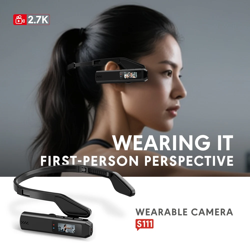 كاميرا Hellodigi 2.7K/60FPS مثبتة على الرأس يمكن ارتداؤها وكاميرا فيديو WiFi 110 ° عدسة واسعة الزاوية مدمجة للتحكم في تطبيق البطارية