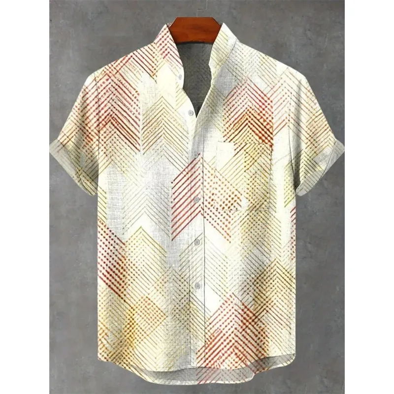 

3D Sunset Print Fashionable Pattern Comfortable Shirt Top New Men's Casual Short Sleeved Lapel Shirt with