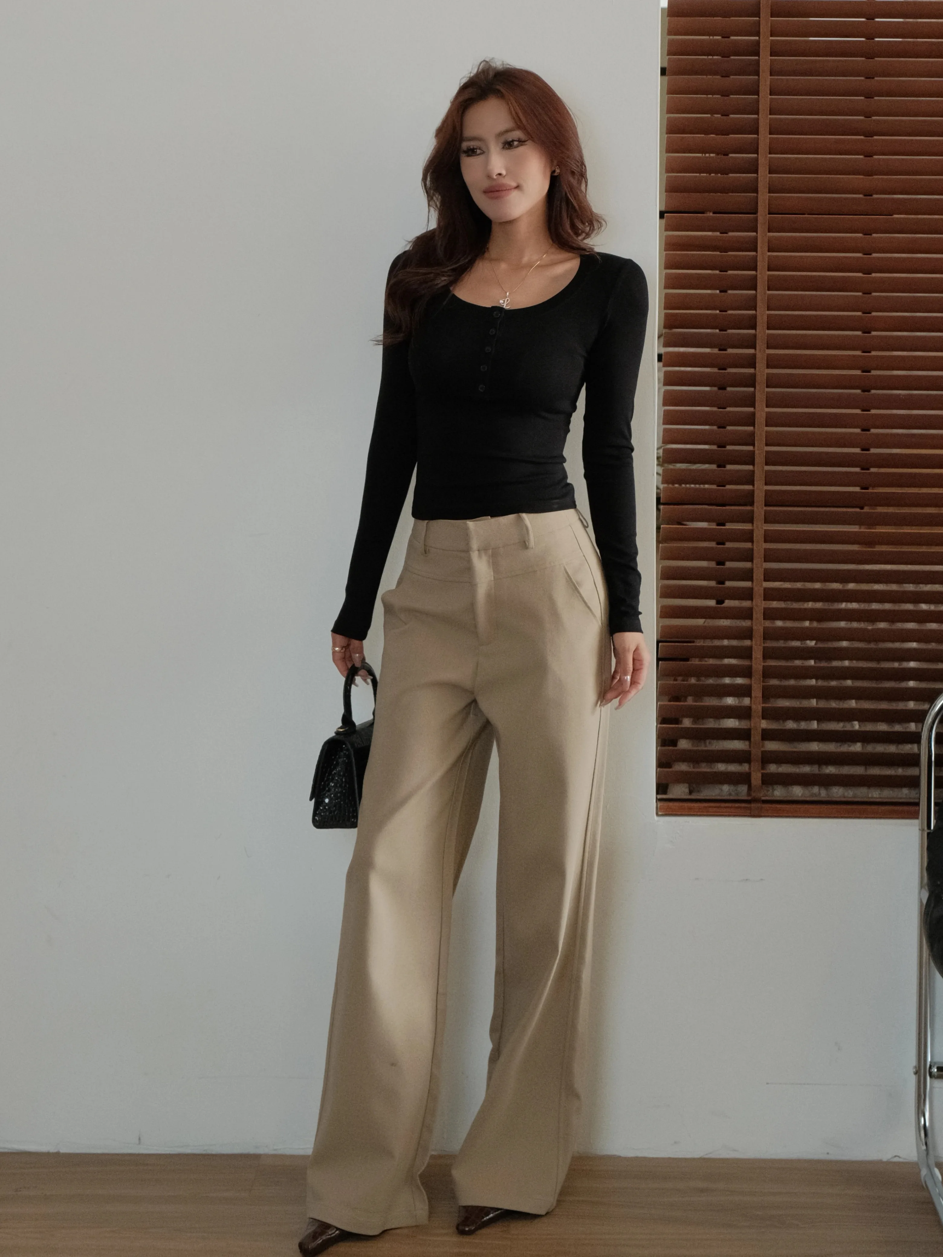 Minimalist Retro Casual West Pants Elegant Slimming Versatile High Waist Polyester Modern Style Online Exclusive for Teen Girls