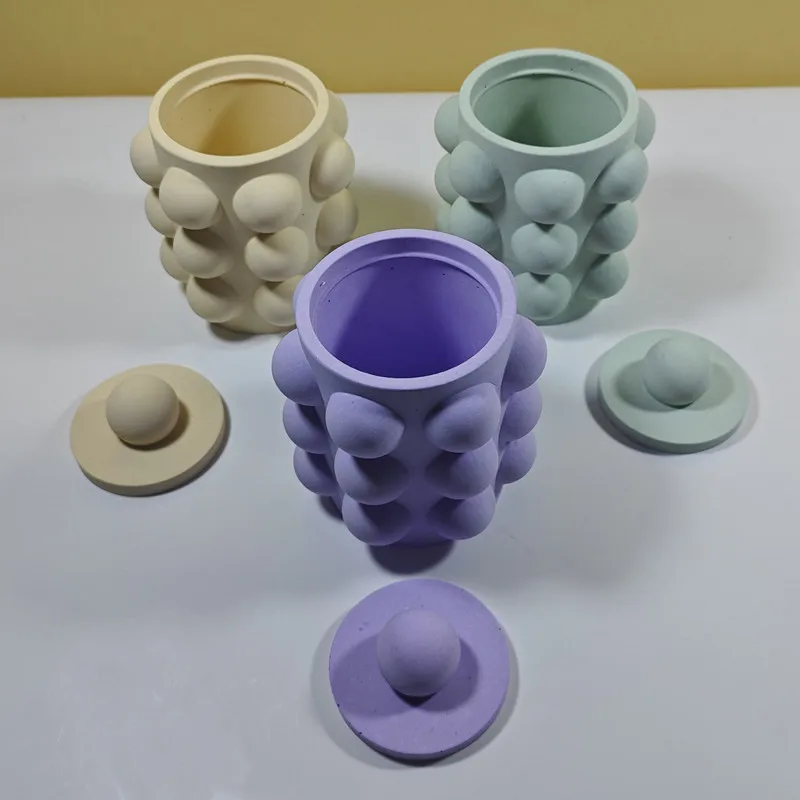 Wave Point Pillar Cup Vase Flower Pot Ashtray Silicone Mold Scented Mold For Gypsum and Concrete Stone Carving Art Ornaments